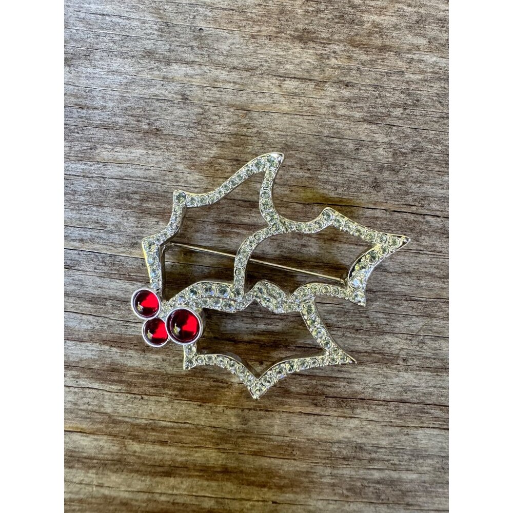 Swarovski Holly Berry Pin Brooch Signed Swarovski Swan Logo